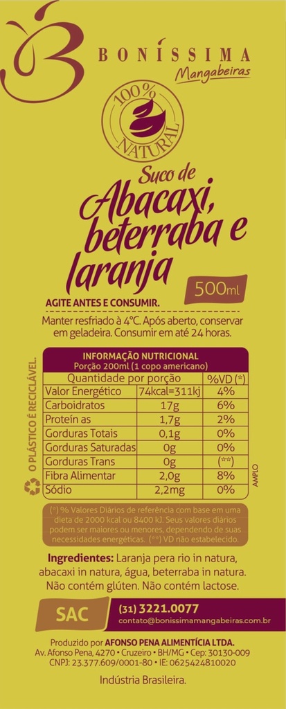 SUCO NATURAL DE ABACAXI, BETERRABA E LARANJA