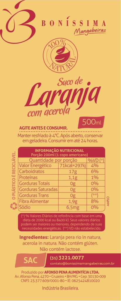 SUCO NATURAL DE LARANJA COM ACEROLA